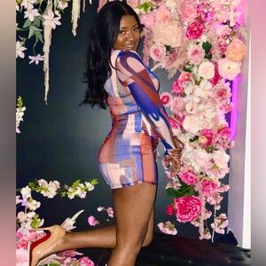 Fashion Nova Abstract Print Hadley Mesh Mini Dress